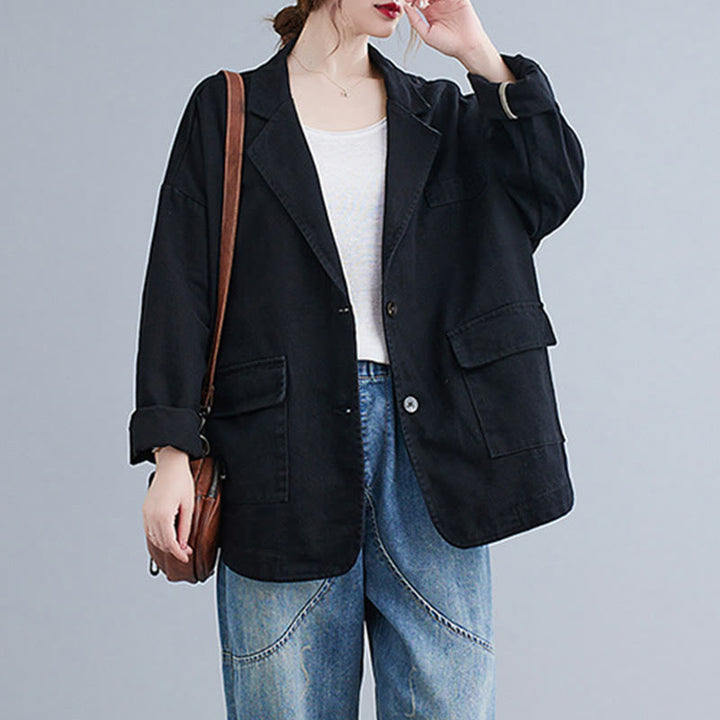 Veste blazer en coton à manches longues et poches pour femme, couleur unie, motif Buddha Stones - image 12