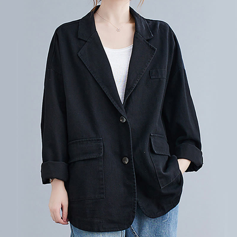 Veste blazer en coton à manches longues et poches pour femme, couleur unie, motif Buddha Stones - Noir - US14，UK/AU18，EU46 (2XL) - image 10