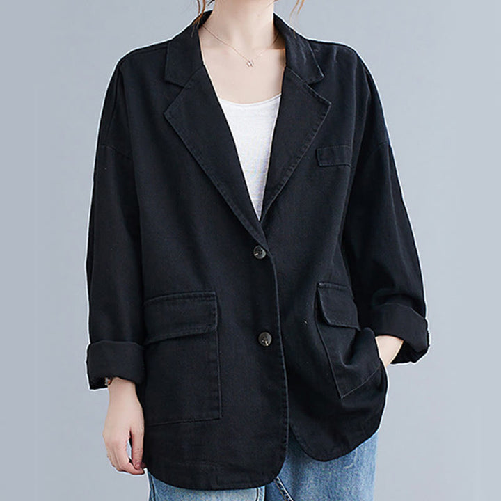 Veste blazer en coton à manches longues et poches pour femme, couleur unie, motif Buddha Stones - Noir - US14，UK/AU18，EU46 (2XL) - image 10