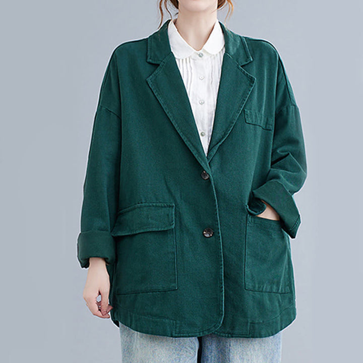 Veste blazer en coton à manches longues et poches pour femme, couleur unie, motif Buddha Stones - Sarcelle - US14，UK/AU18，EU46 (2XL) - image 15