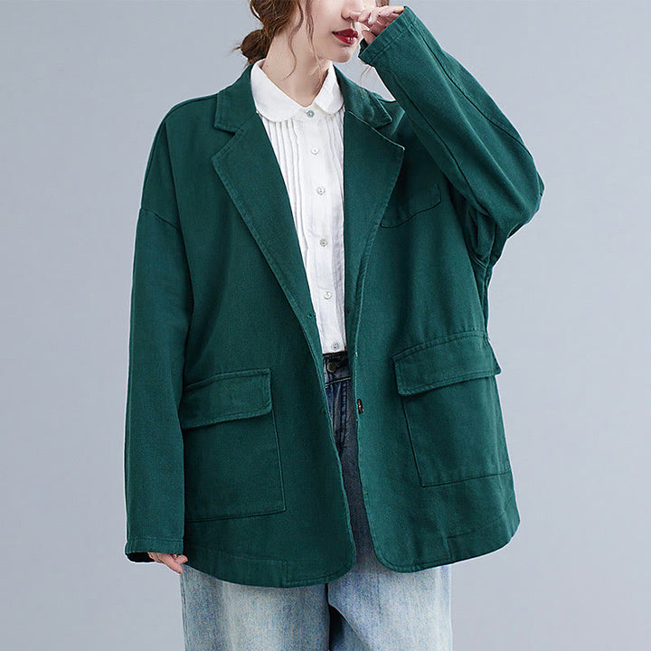 Veste blazer en coton à manches longues et poches pour femme, couleur unie, motif Buddha Stones - image 19
