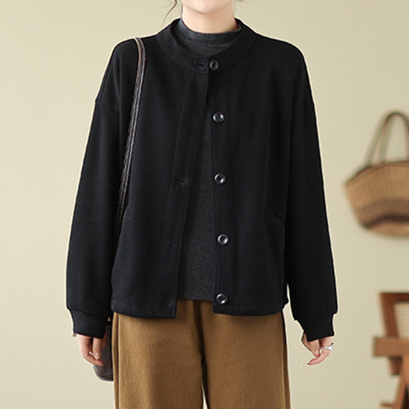 Veste à manches longues en coton pour femme, couleur unie, avec poches, motif Buddha Stones - image 1