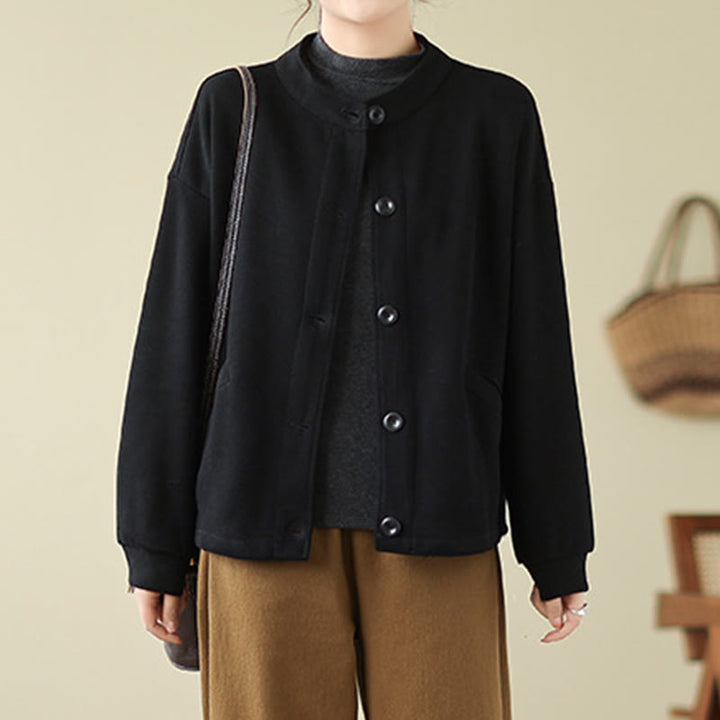 Veste à manches longues en coton pour femme, couleur unie, avec poches, motif Buddha Stones - image 1