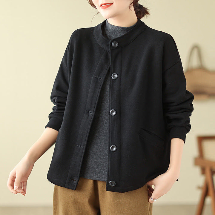 Veste à manches longues en coton pour femme, couleur unie, avec poches, motif Buddha Stones - image 4