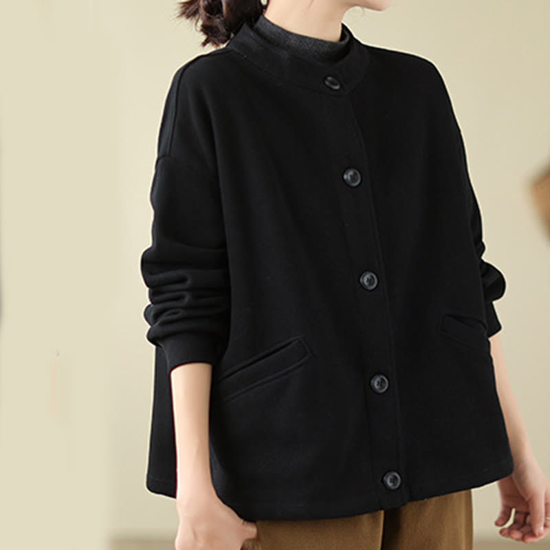 Veste à manches longues en coton pour femme, couleur unie, avec poches, motif Buddha Stones - image 3