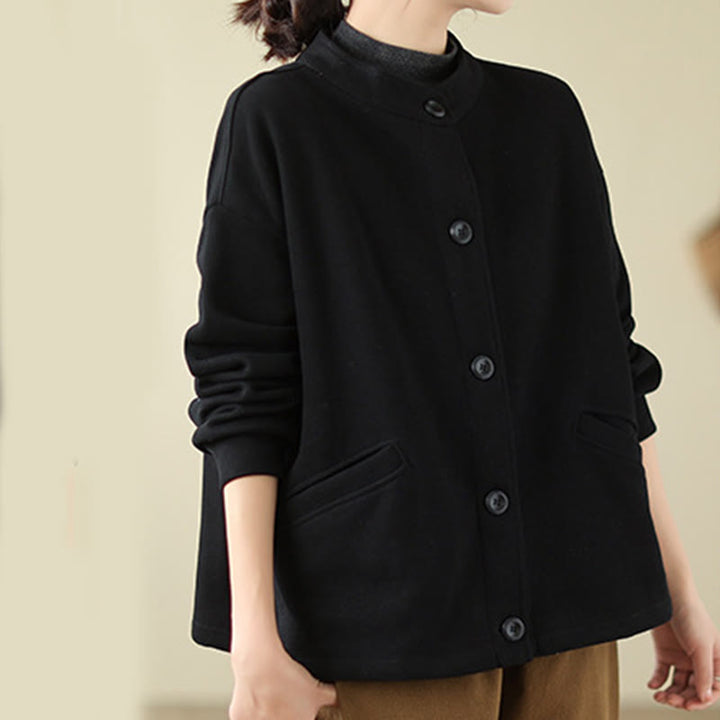 Veste à manches longues en coton pour femme, couleur unie, avec poches, motif Buddha Stones - image 3