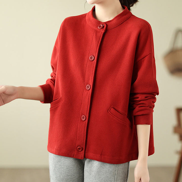 Veste à manches longues en coton pour femme, couleur unie, avec poches, motif Buddha Stones - image 8