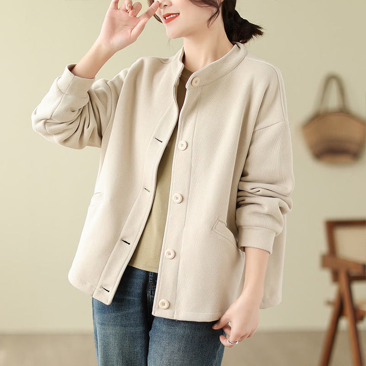 Veste à manches longues en coton pour femme, couleur unie, avec poches, motif Buddha Stones - image 14