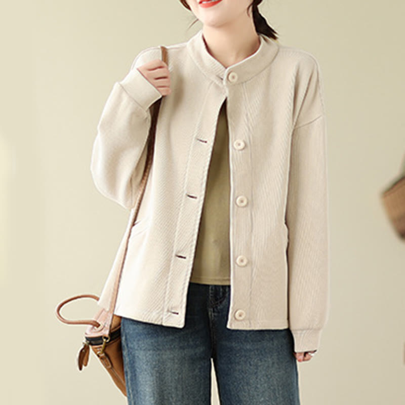 Veste à manches longues en coton pour femme, couleur unie, avec poches, motif Buddha Stones - image 17