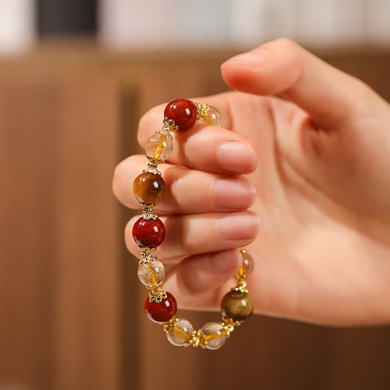 Bracelet de richesse en Buddha Stones de quartz rutile doré naturel et œil de tigre - image 3