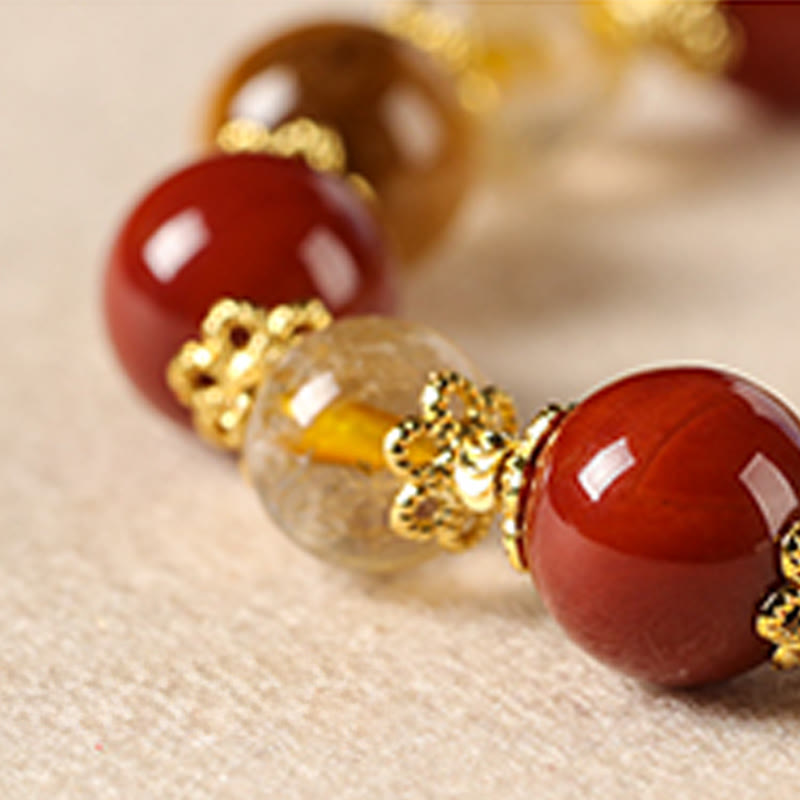 Bracelet de richesse en Buddha Stones de quartz rutile doré naturel et œil de tigre - image 11