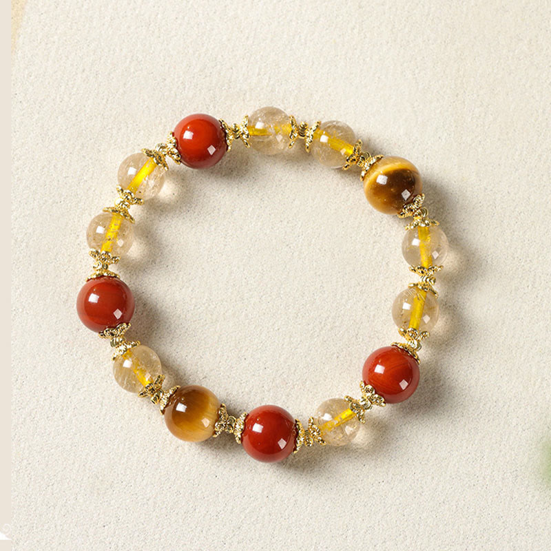 Bracelet de richesse en Buddha Stones de quartz rutile doré naturel et œil de tigre - image 6