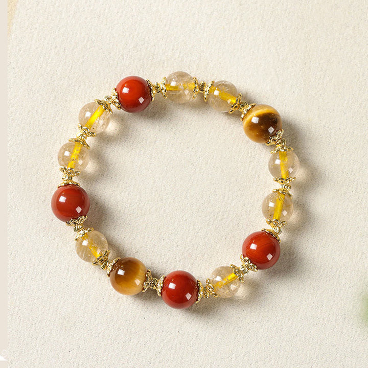 Bracelet de richesse en Buddha Stones de quartz rutile doré naturel et œil de tigre - image 6