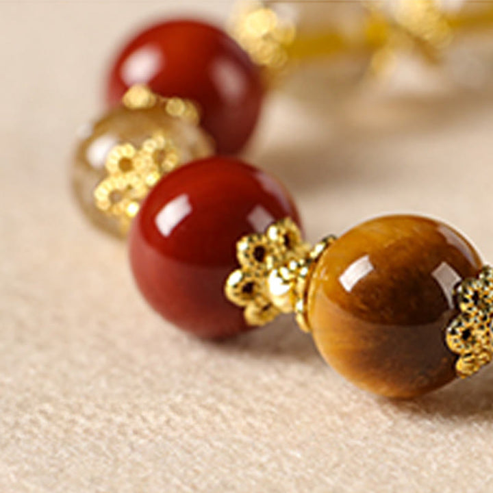 Bracelet de richesse en Buddha Stones de quartz rutile doré naturel et œil de tigre - image 12