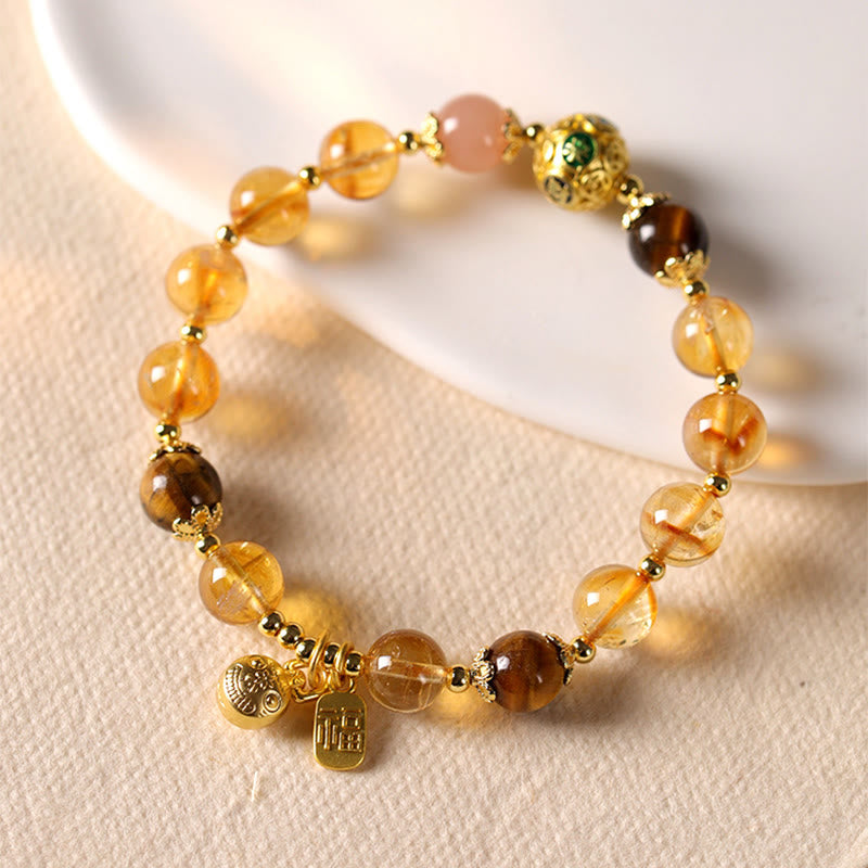 Bracelet de prospérité en Buddha Stones, citrine naturelle, personnage Fu, bête porte-bonheur - image 1