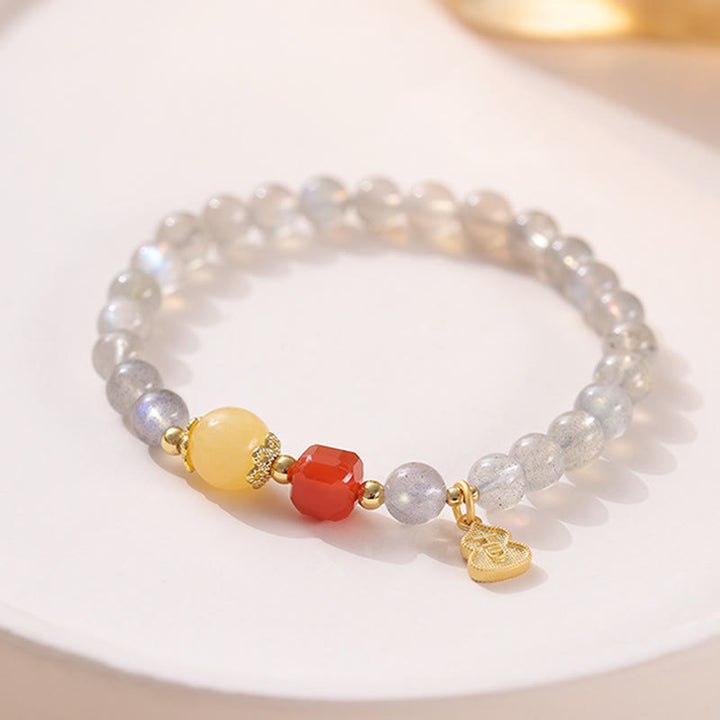 Bracelet Charmant Lotus Love en Pierres de Lune Naturelles et Buddha Stones - Pierre de lune et agate rouge du sud (tour de poignet : 15-16 cm) - image 10