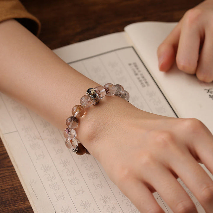 Bracelet de protection Yin Yang fantôme rouge en bois frappé par la foudre et Buddha Stones - image 4