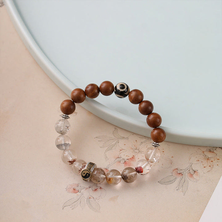 Bracelet de protection Yin Yang fantôme rouge en bois frappé par la foudre et Buddha Stones - Bois de jujubier frappé par la foudre et fantôme rouge (circonférence du poignet : 15-16 cm) - image 0