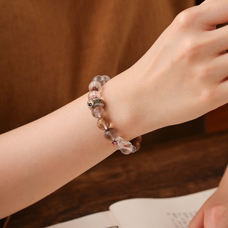 Bracelet de protection Yin Yang fantôme rouge en bois frappé par la foudre et Buddha Stones - image 15