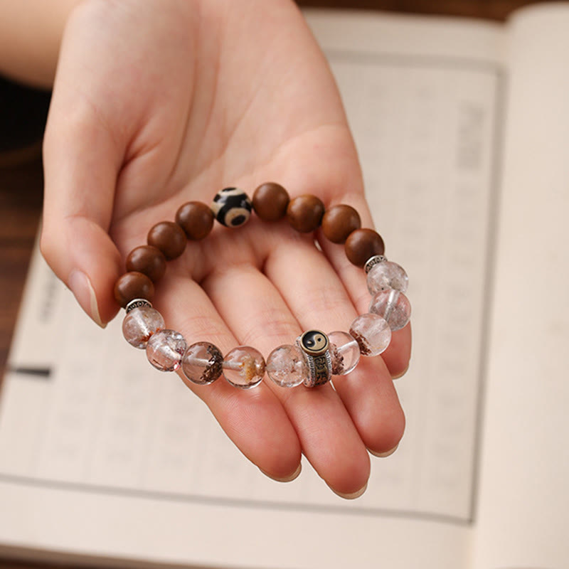 Bracelet de protection Yin Yang fantôme rouge en bois frappé par la foudre et Buddha Stones - image 3