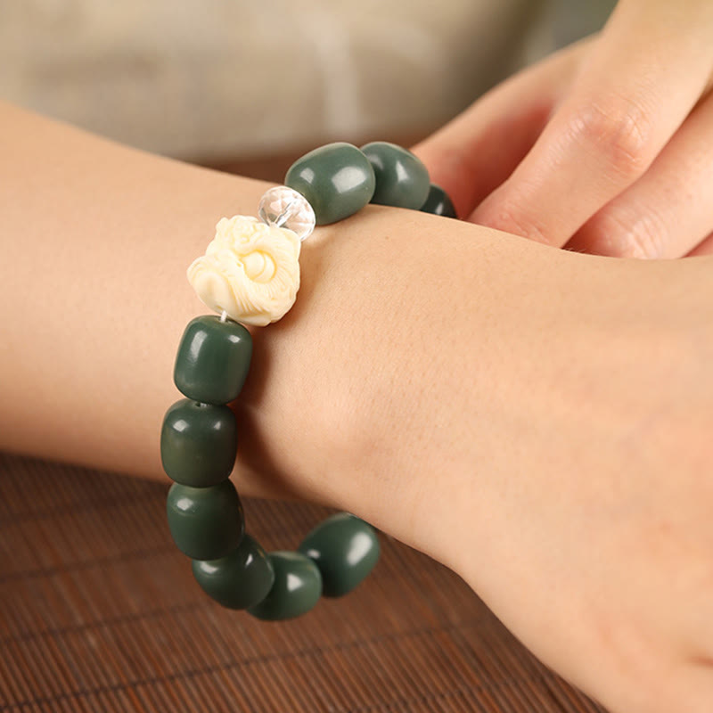 Bracelet de paix tête de lion en pierres de Buddha Stones et graines de Bodhi Om Mani Padme Hum - image 2