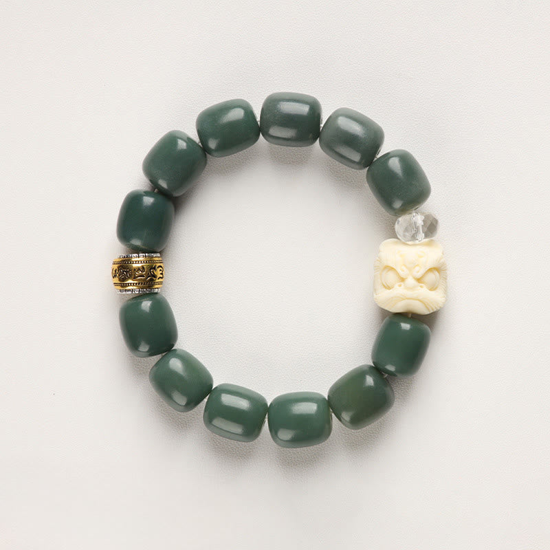 Bracelet de paix tête de lion en pierres de Buddha Stones et graines de Bodhi Om Mani Padme Hum - image 1