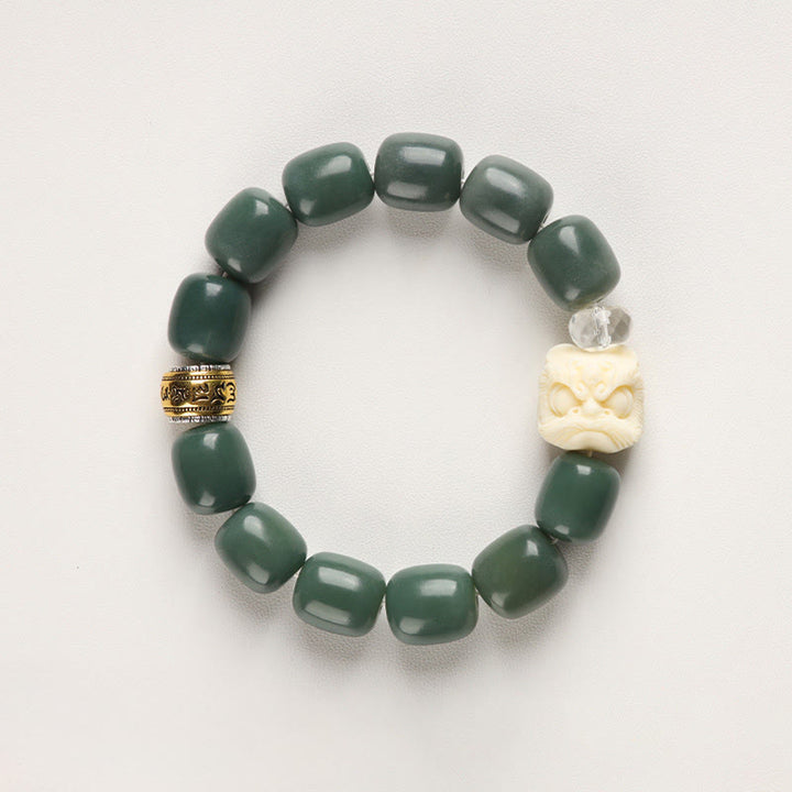 Bracelet de paix tête de lion en pierres de Buddha Stones et graines de Bodhi Om Mani Padme Hum - image 1