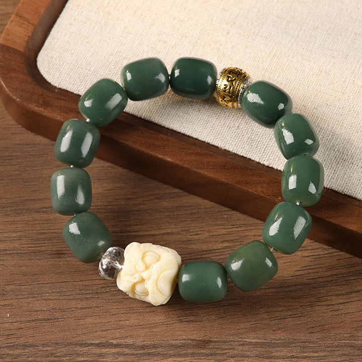 Bracelet de paix tête de lion en pierres de Buddha Stones et graines de Bodhi Om Mani Padme Hum - Graine de Bodhi verte (circonférence du poignet : 15-17 cm) - image 0