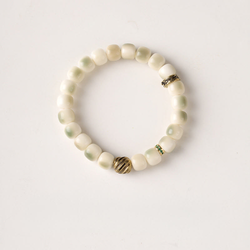 Bracelet de sagesse Garuda en cuivre martelé et graines de Bodhi en Buddha Stones - Graine de Bodhi et perle en laiton (circonférence du poignet : 15-17 cm) - image 6