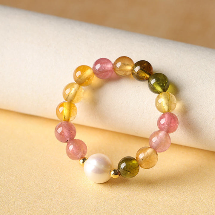 Bague d'amour positive en ambre Pixiu avec tourmaline naturelle et perle porte-bonheur - image 1