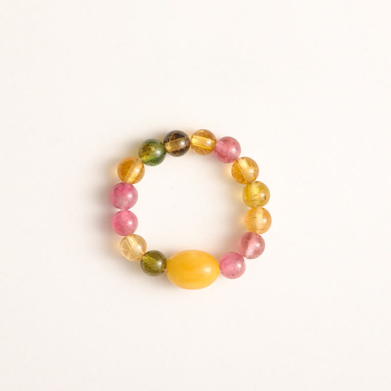 Bague d'amour positive en ambre Pixiu avec tourmaline naturelle et perle porte-bonheur - Tourmaline et ambre - image 10