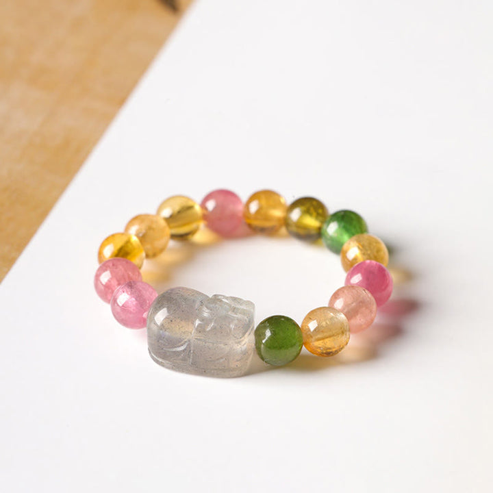 Bague d'amour positive en ambre Pixiu avec tourmaline naturelle et perle porte-bonheur - image 6