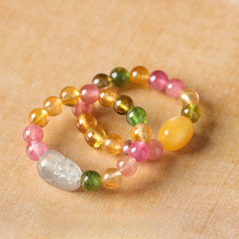 Bague d'amour positive en ambre Pixiu avec tourmaline naturelle et perle porte-bonheur - image 15