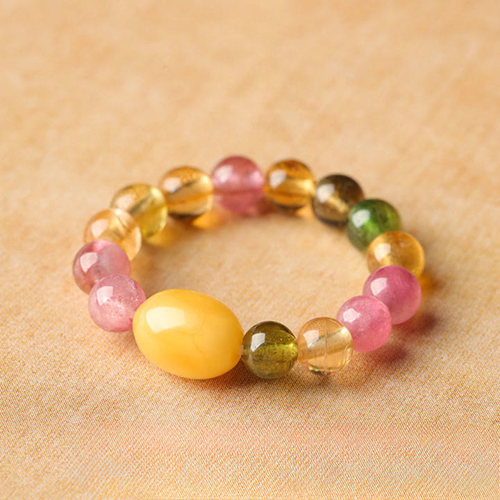 Bague d'amour positive en ambre Pixiu avec tourmaline naturelle et perle porte-bonheur - image 12
