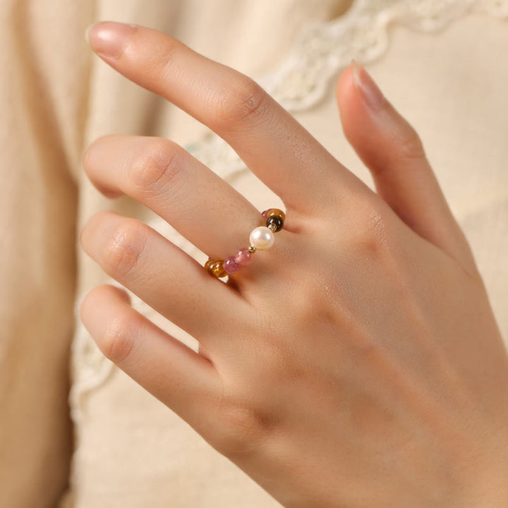 Bague d'amour positive en ambre Pixiu avec tourmaline naturelle et perle porte-bonheur - image 2