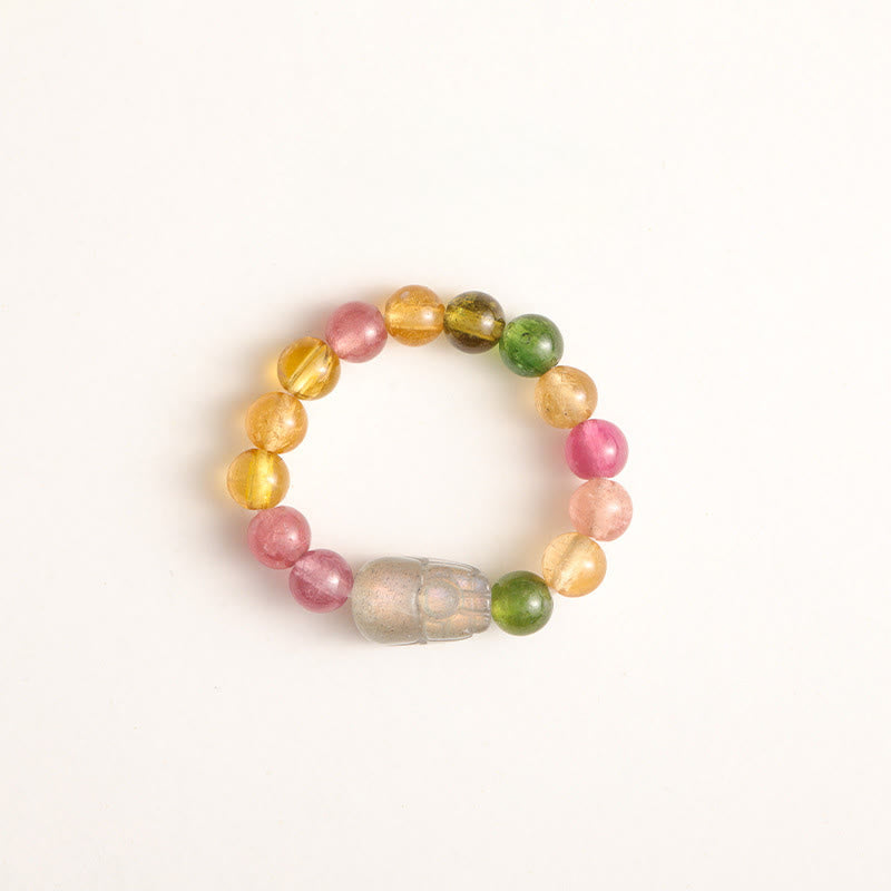Bague d'amour positive en ambre Pixiu avec tourmaline naturelle et perle porte-bonheur - Tourmaline et pierre de lune - image 5