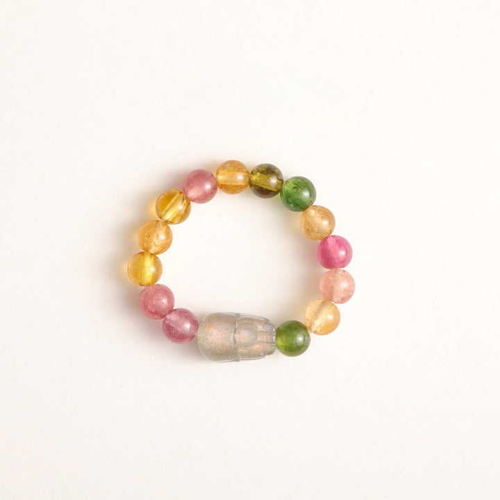 Bague d'amour positive en ambre Pixiu avec tourmaline naturelle et perle porte-bonheur - Tourmaline et pierre de lune - image 5