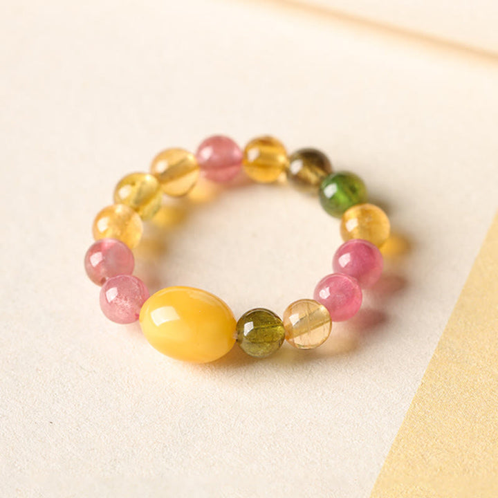 Bague d'amour positive en ambre Pixiu avec tourmaline naturelle et perle porte-bonheur - image 11