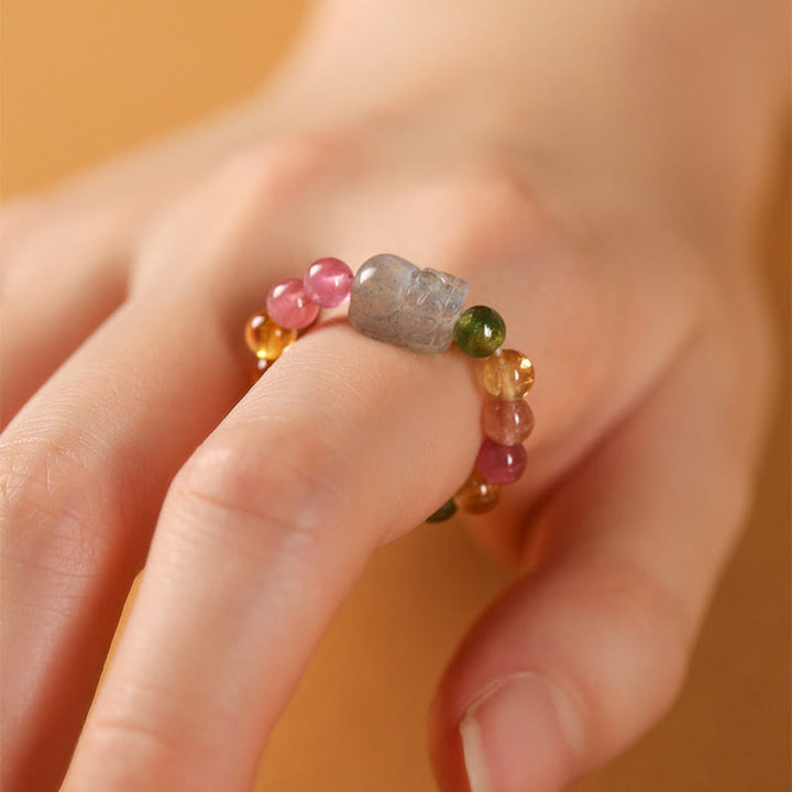 Bague d'amour positive en ambre Pixiu avec tourmaline naturelle et perle porte-bonheur - image 8