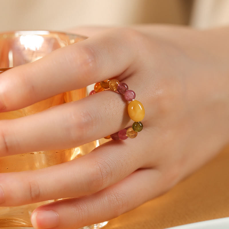 Bague d'amour positive en ambre Pixiu avec tourmaline naturelle et perle porte-bonheur - image 13
