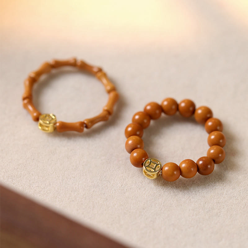Bague de force intérieure en cuivre avec perles de noyau d'olive et Buddha Stones - image 0