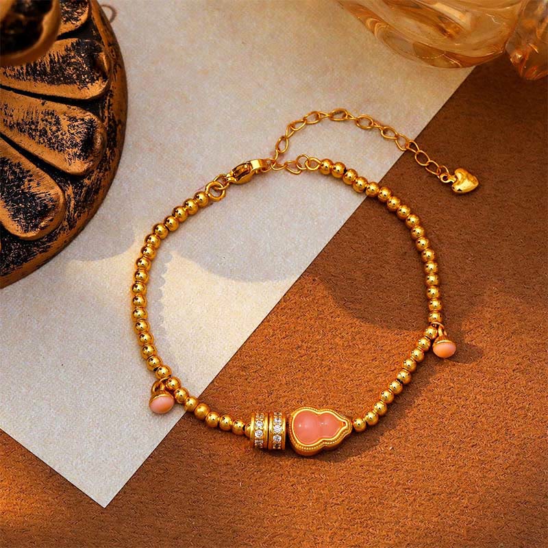 Bracelet de richesse en forme de gourde avec perles en cuivre et laiton plaqué or 24 carats et Buddha Stones - image 4