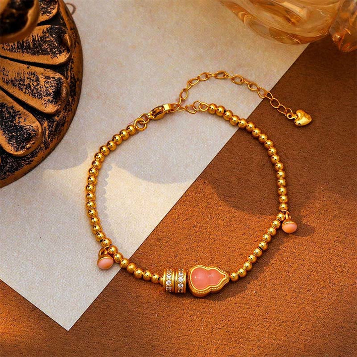 Bracelet de richesse en forme de gourde avec perles en cuivre et laiton plaqué or 24 carats et Buddha Stones - image 4