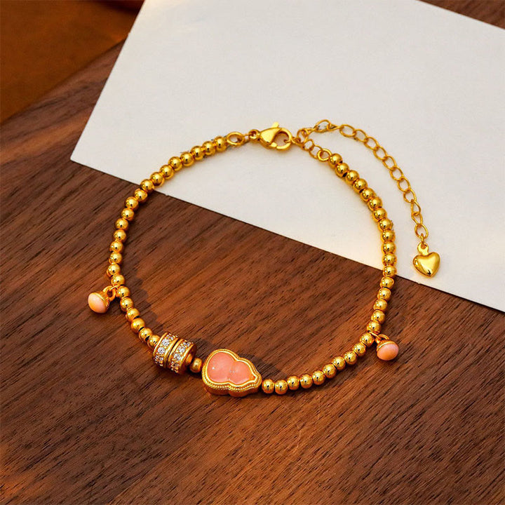 Bracelet de richesse en forme de gourde avec perles en cuivre et laiton plaqué or 24 carats et Buddha Stones - image 3