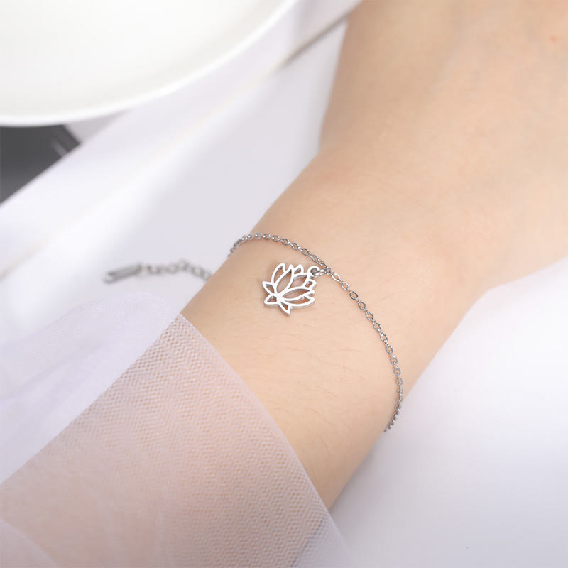 Bracelet d'illumination en acier titane et Buddha Stones à motif lotus - image 1