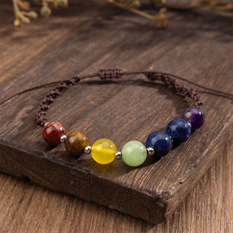 Bracelet en corde de courage en Buddha Stones, cristaux naturels variés, œil de tigre, améthyste - image 2