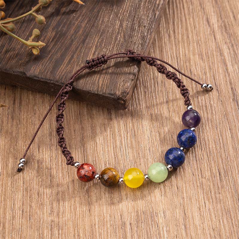 Bracelet en corde de courage en Buddha Stones, cristaux naturels variés, œil de tigre, améthyste - image 1