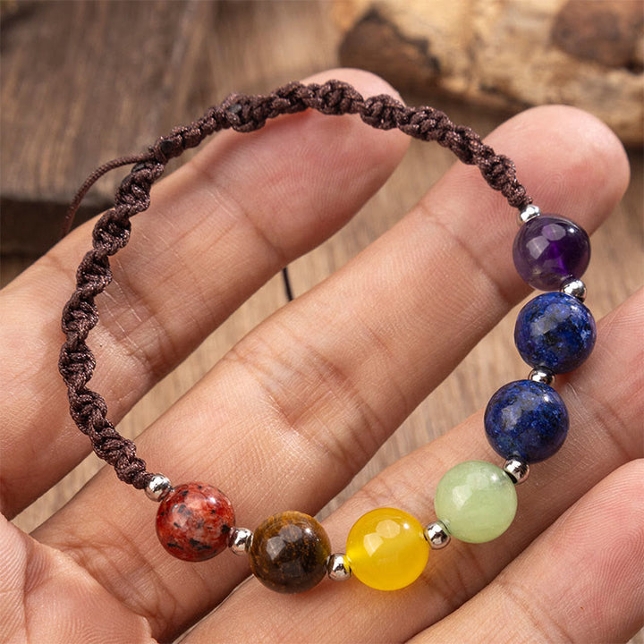 Bracelet en corde de courage en Buddha Stones, cristaux naturels variés, œil de tigre, améthyste - image 4