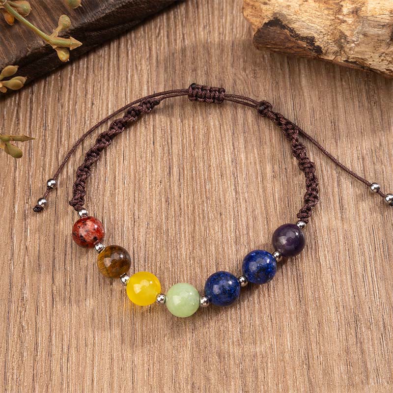 Bracelet en corde de courage en Buddha Stones, cristaux naturels variés, œil de tigre, améthyste - image 3