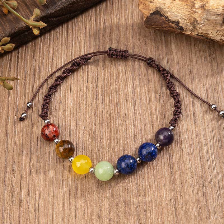 Bracelet en corde de courage en Buddha Stones, cristaux naturels variés, œil de tigre, améthyste - image 3